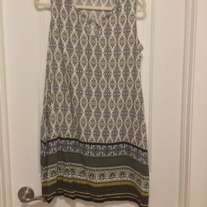 Sleeveless Summer Dress Black and Yellow with Silver Ring at Neck - Size L